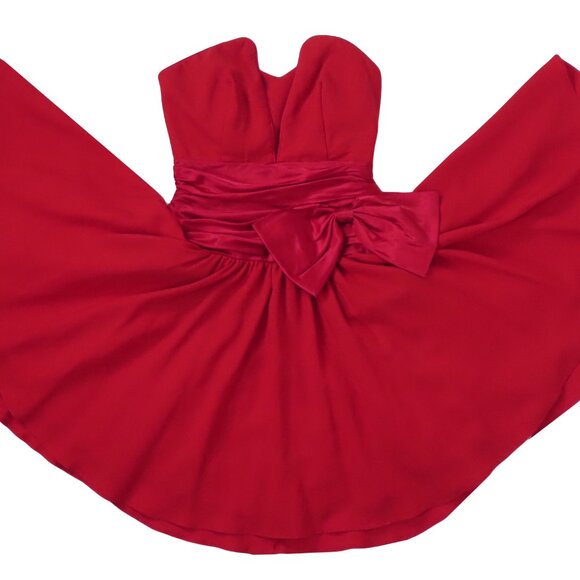 Vintage 80s 90s Red Strapless Full Circle Skirt HoCo Prom Cocktail Party Dress S - Picture 2 of 10